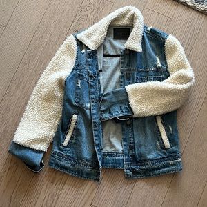 Blank NYC Oversized Denim Trucker Coat with Sherpa